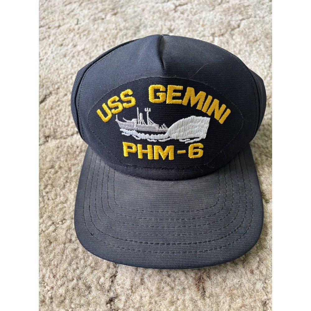 Vintage USS Gemini PHM-6 Hat Cap Blue Navy Hydrofoil Snapback Trucker